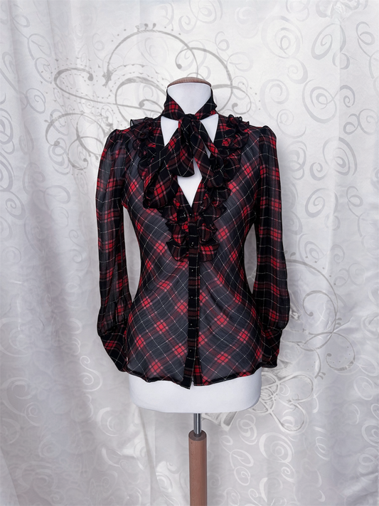 Gothic / Jirai Kei mesh plaid shirt with ruffle detail 🫀