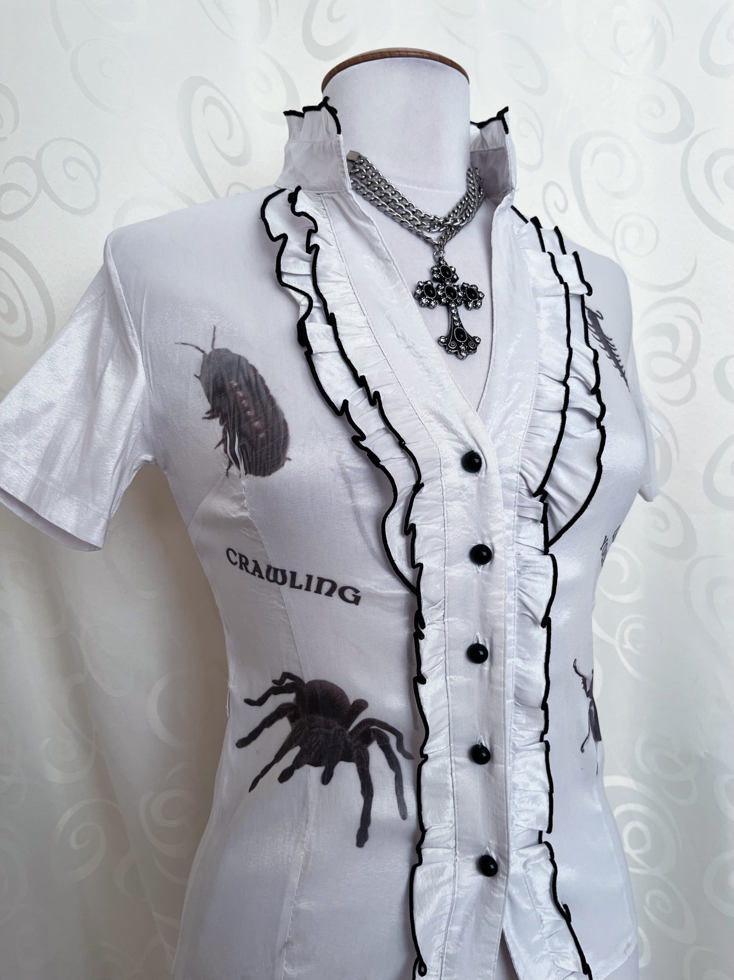 Crawling Under Your Skin Reworked 00's victorian style ruffle shirt 🕷🪳🪲