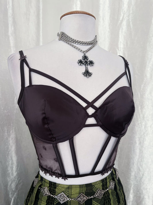 Dark brown crop corset top π€π