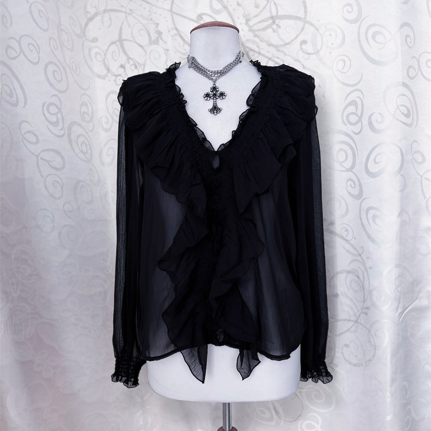 Gothic/Jirai Kei ruffle mesh shirt 🌀✨