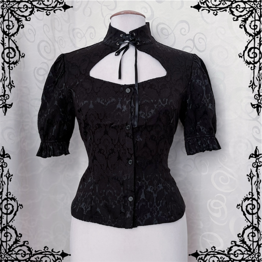 Dracula Gothic victorian style Short Sleeved Brocade Keyhole Blouse π€π¦