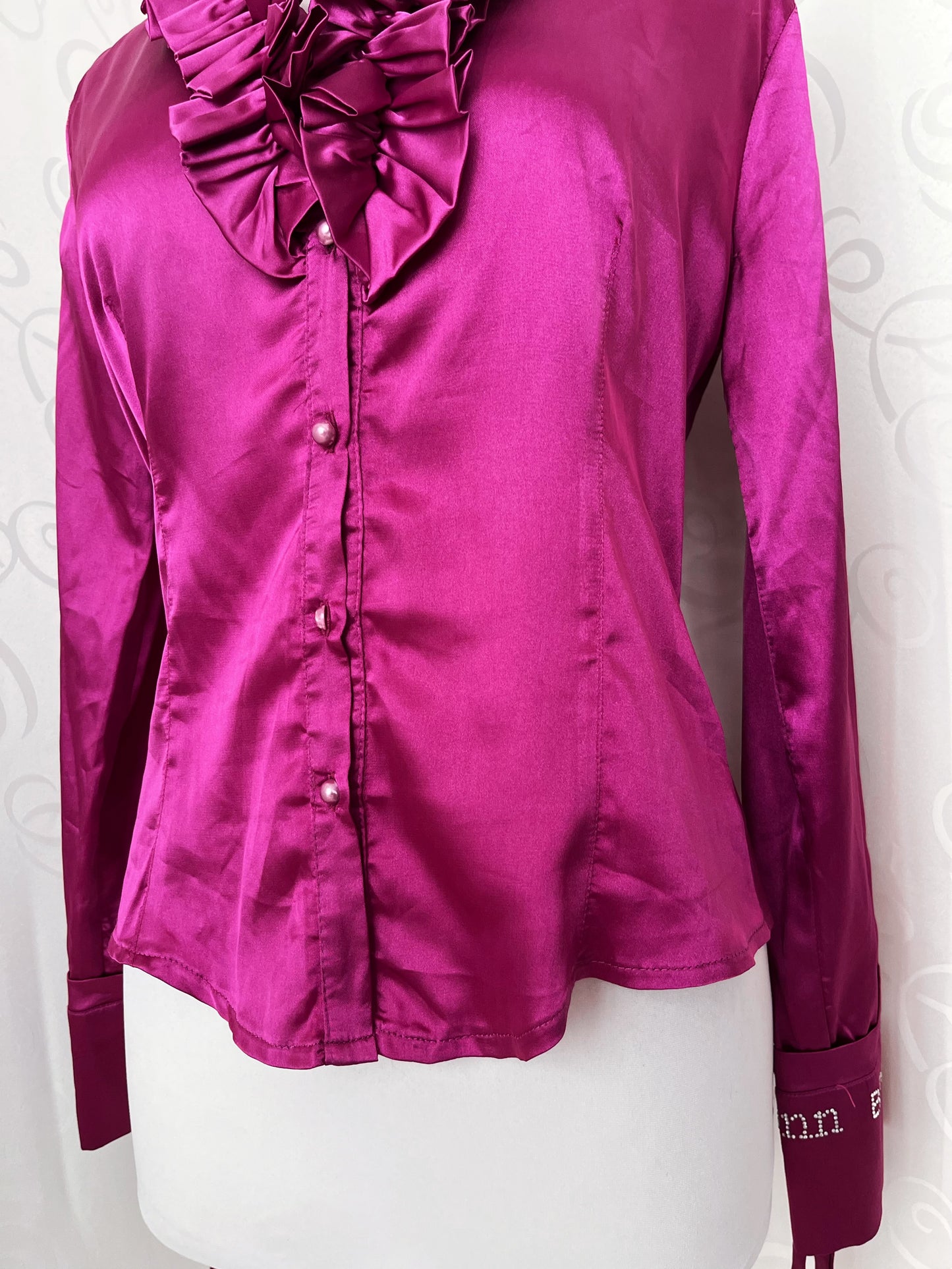 Gothic Jirai Kei magenta satin ruffle shirt 💜💞