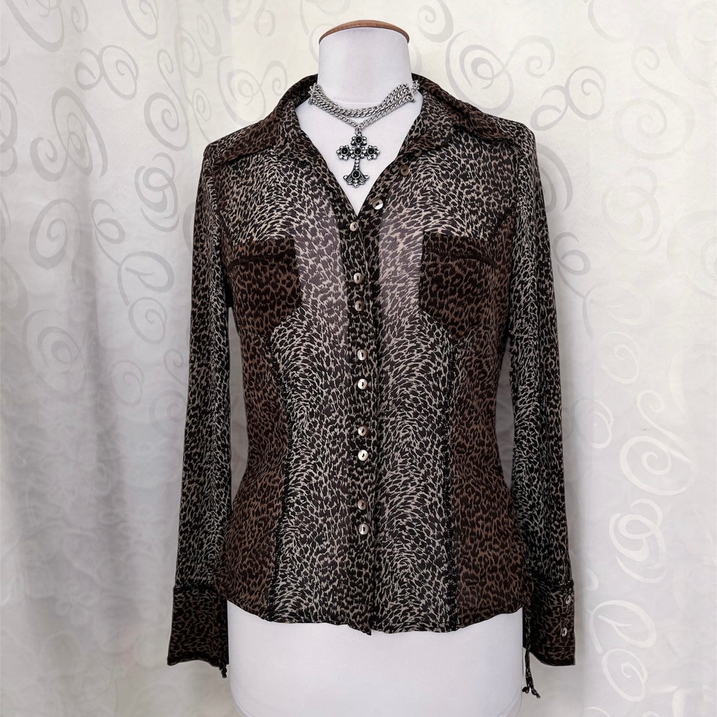 00’s Punk Bonita mesh leopard print shirt 🐆