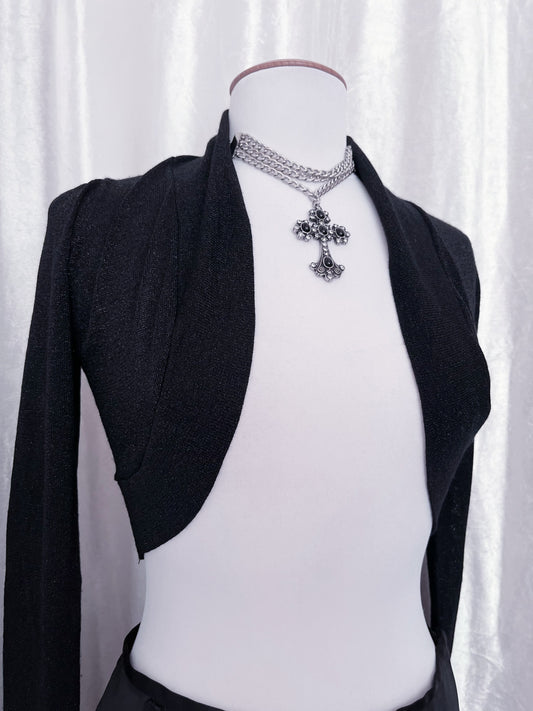 Morgan shiny black mesh bolero β¨