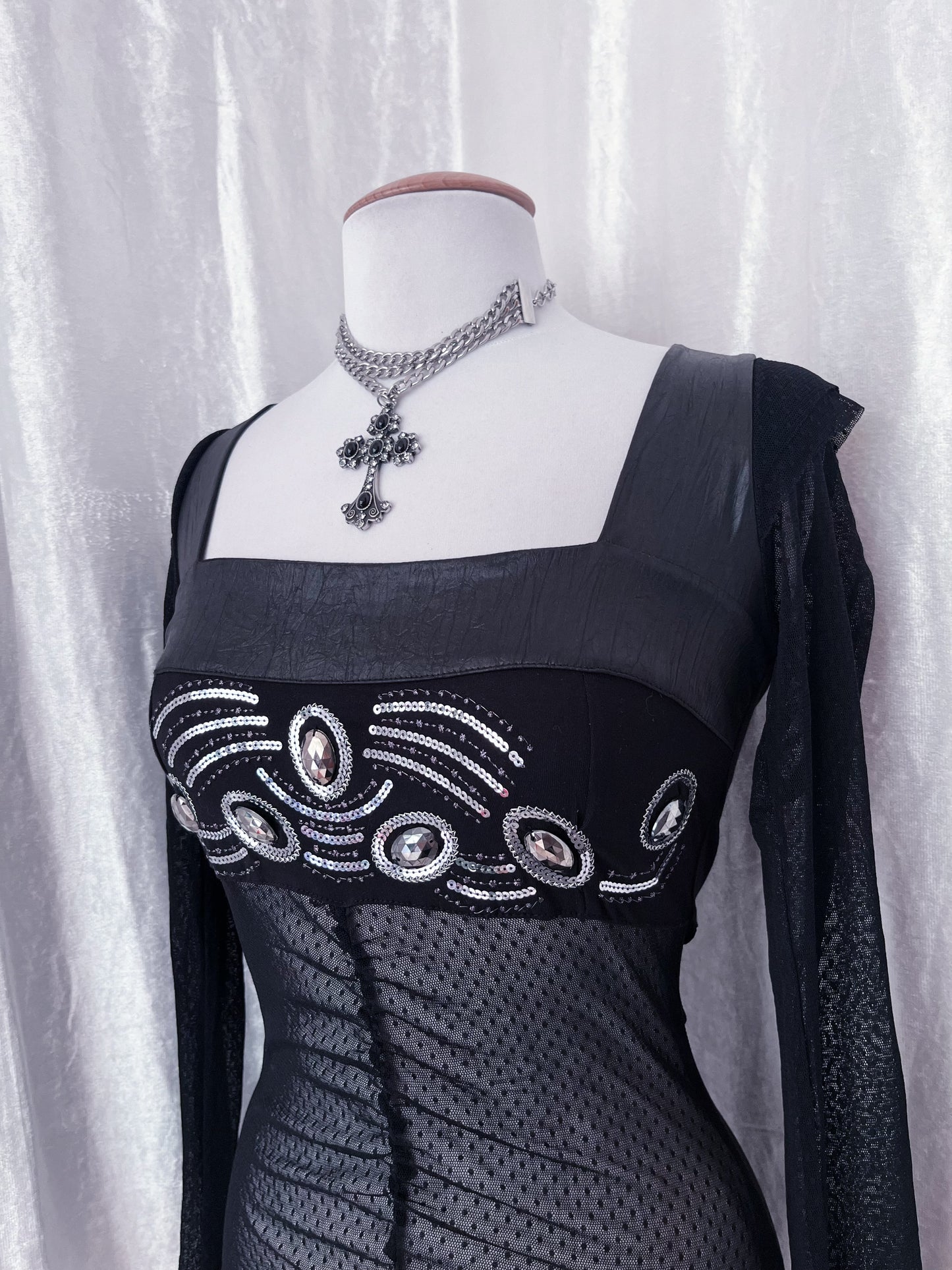Whimsygoth lacey top with faux leather & sequin details 🦇🧚🏾