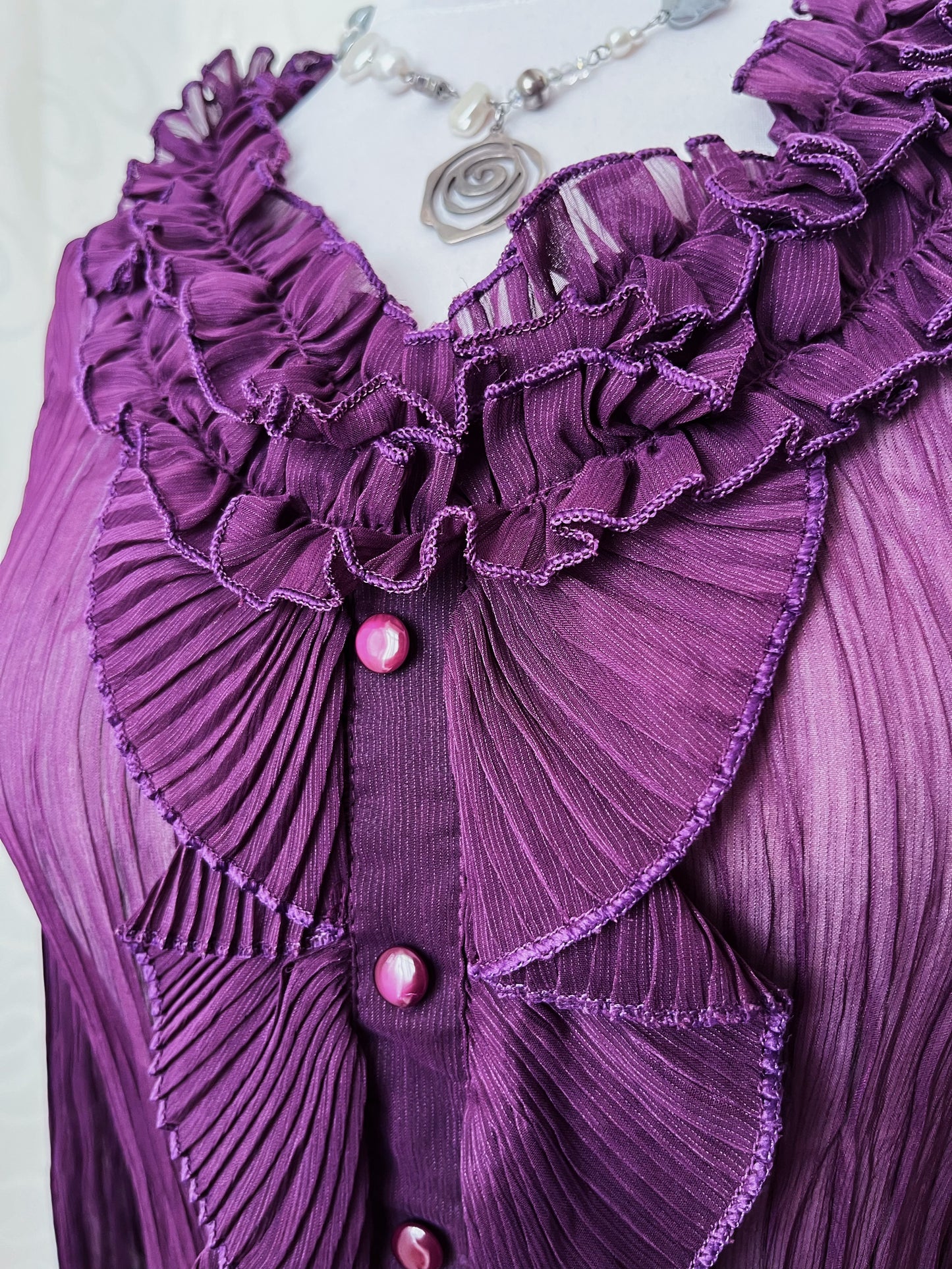 00’s whimsygoth plum ruffle mesh shirt 🔮🦋