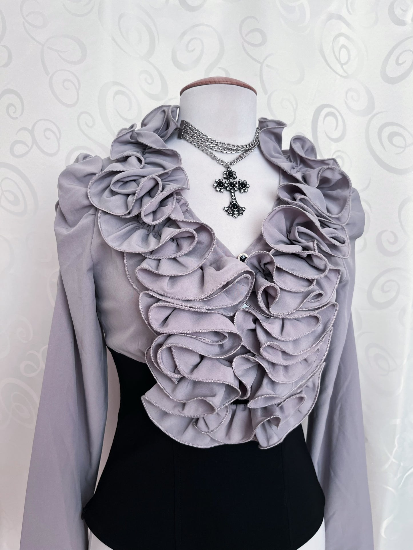 Gothic Jirai Kei style boned ruffle shirt 🦇🌀