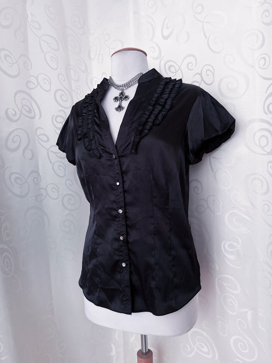 Gothic/Jirai Kei ruffle satin shirt with puff sleeves 🦇