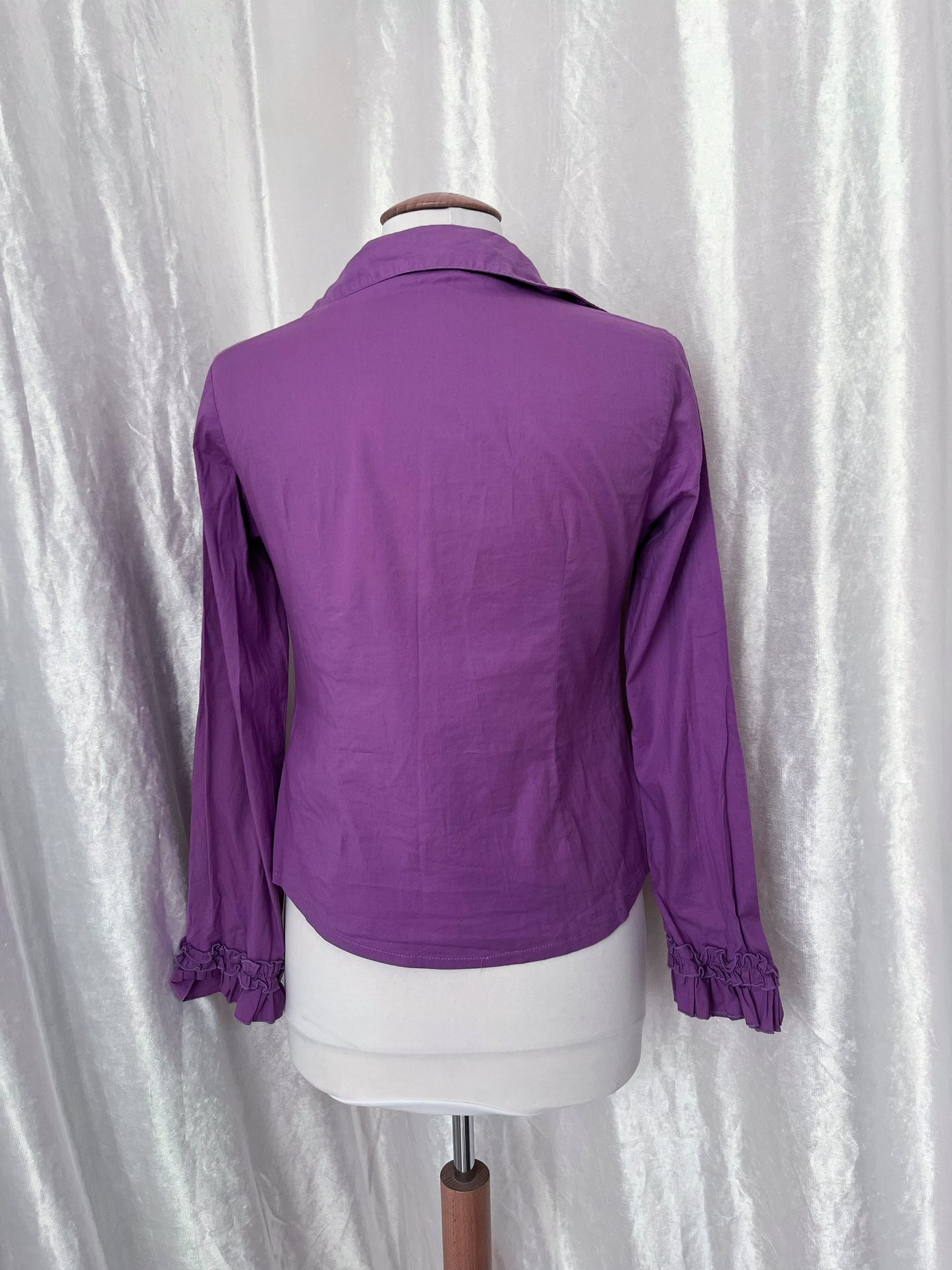 Gothic coquette bright violet cotton shirt with ruffle detail 💜