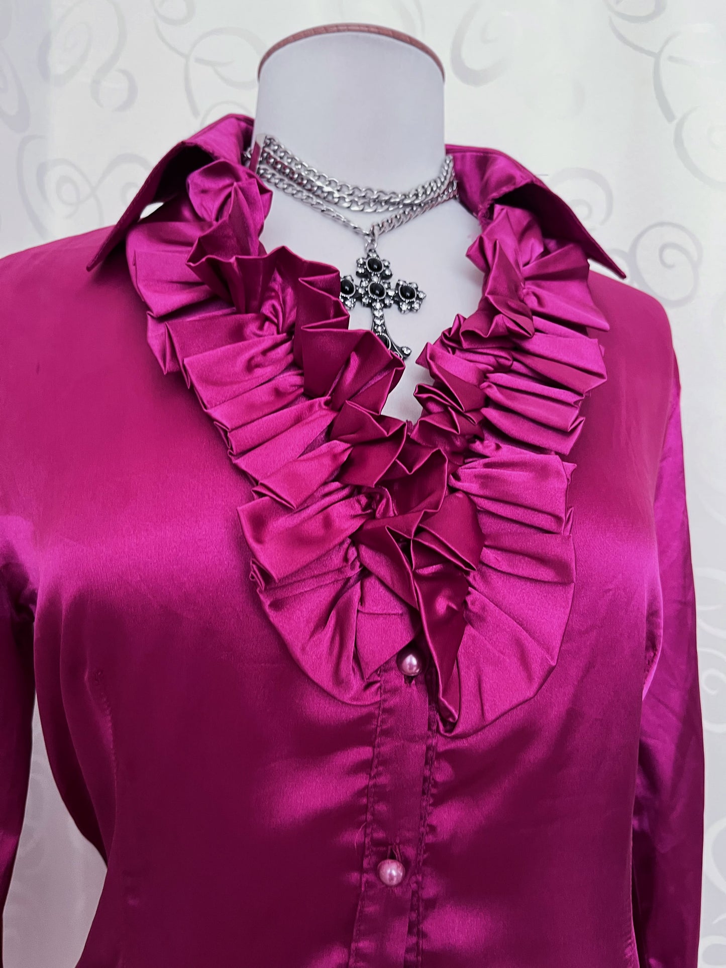 Gothic Jirai Kei magenta satin ruffle shirt 💜💞