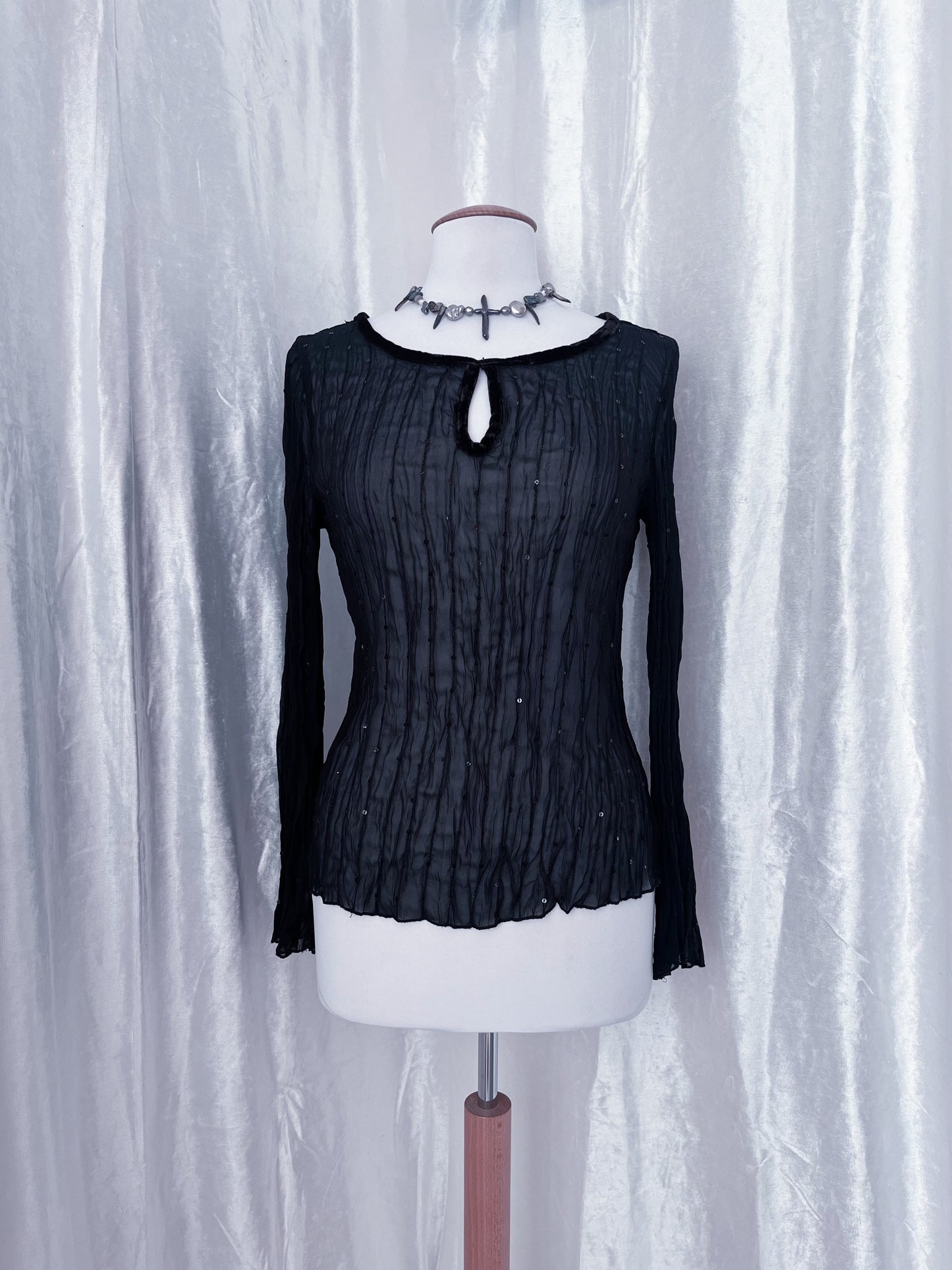 Whimsy dark fairy mesh top with sequin detail & velvet neckline 🧚🏽♀️