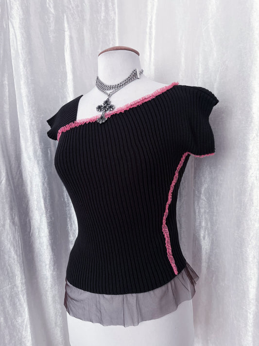 Deadstock dark fairy asymmetrical top with tulle detail π