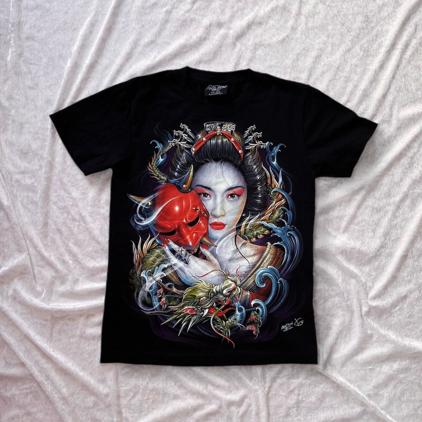 Vintage Geisha cotton shirt with PIERCING & embossed dragon details 👺👹