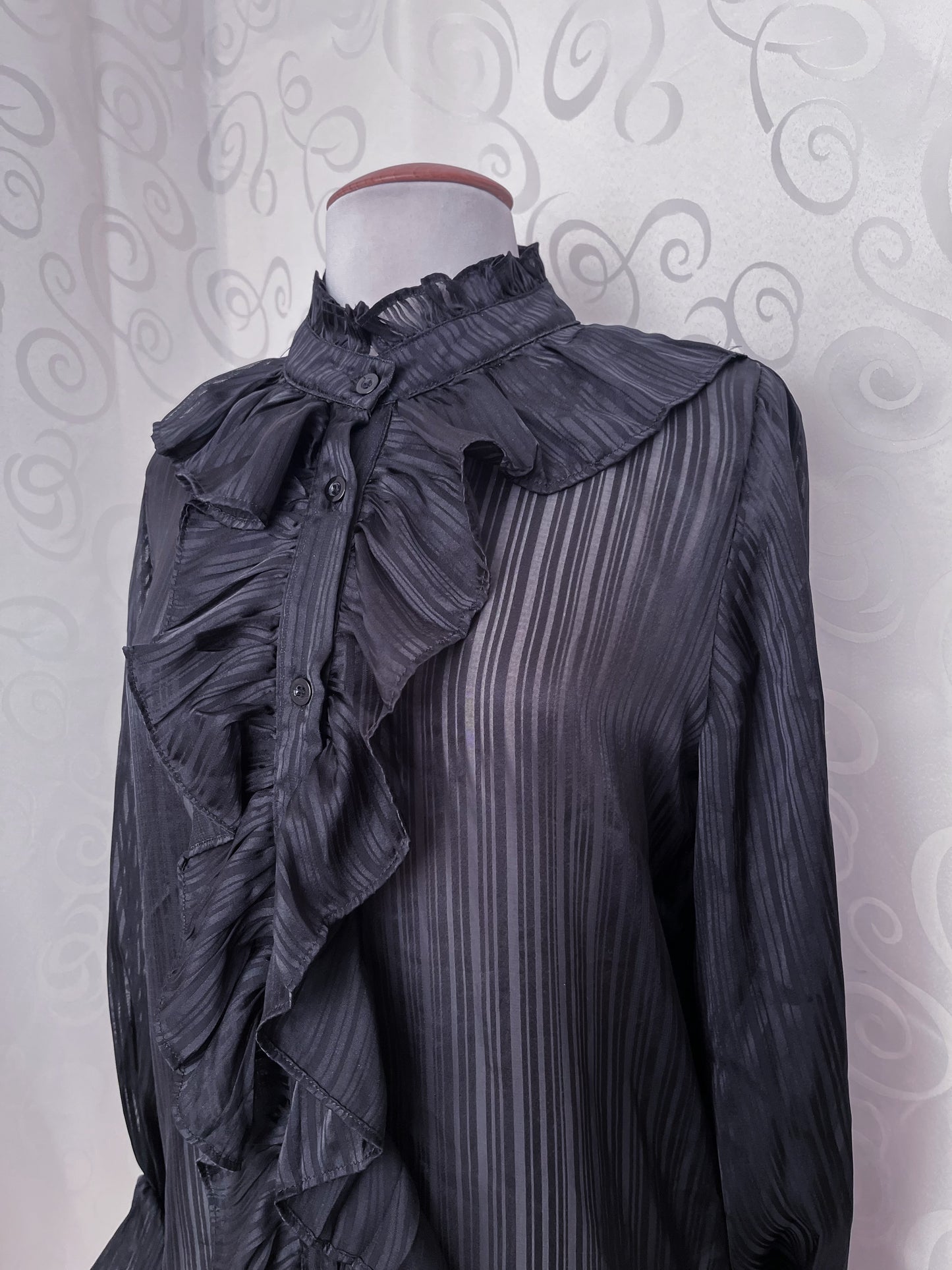 Gothic striped mesh ruffle shirt 🦇