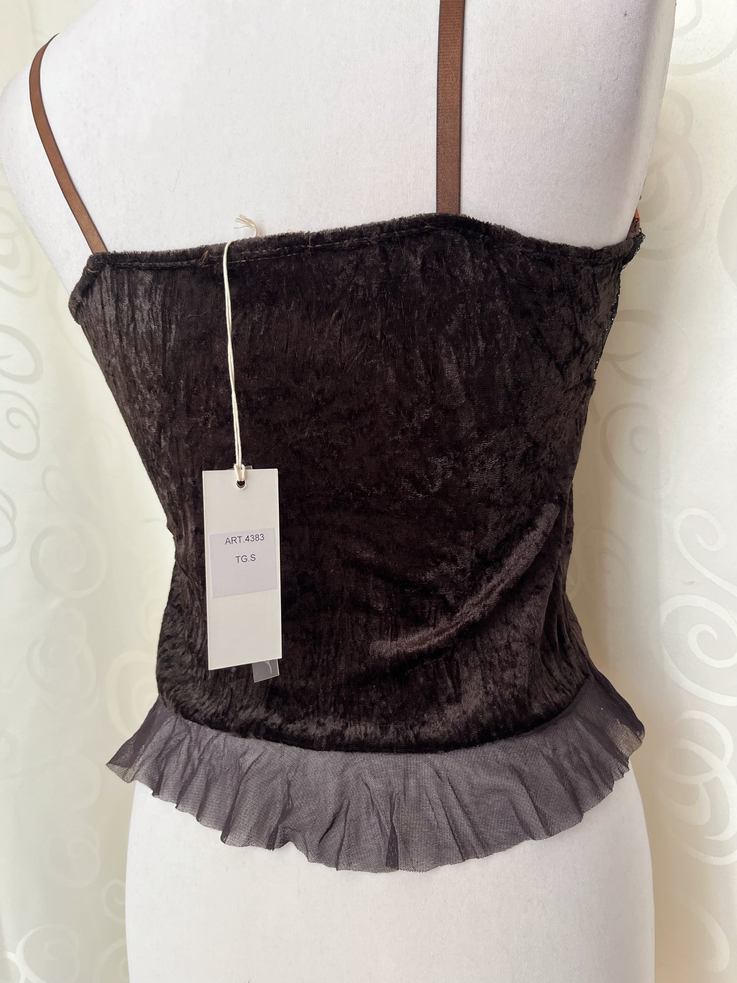 00’s deadstock whimsy fairy brown top with velvet, sequin & tulle detail 🌀🐌