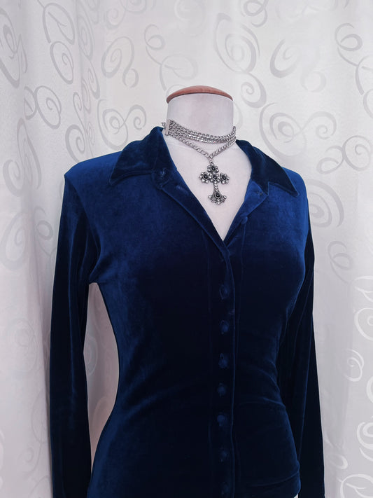 Vintage whimsy velvet dark night blue shirt ๐๐๐ฆ