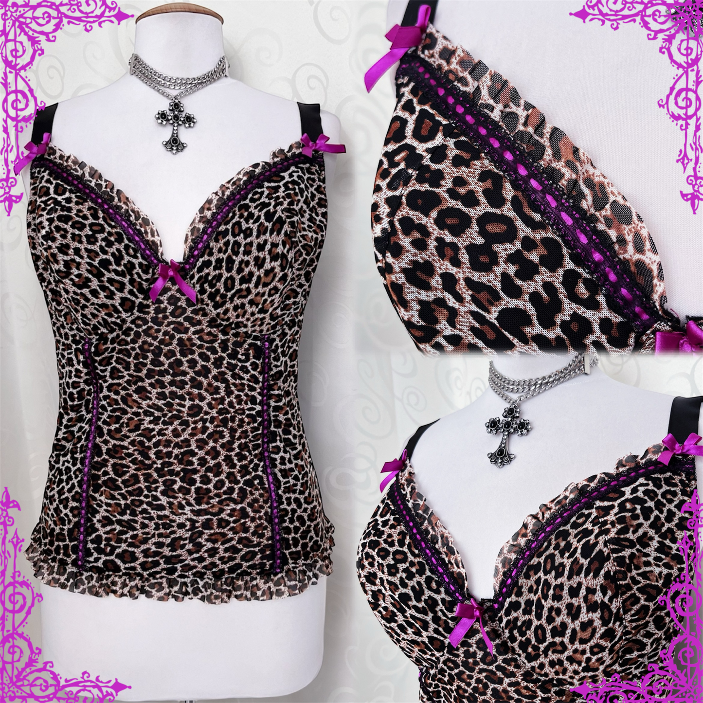 Iconic leopard print mesh corset with pink lace-up detail 🎀