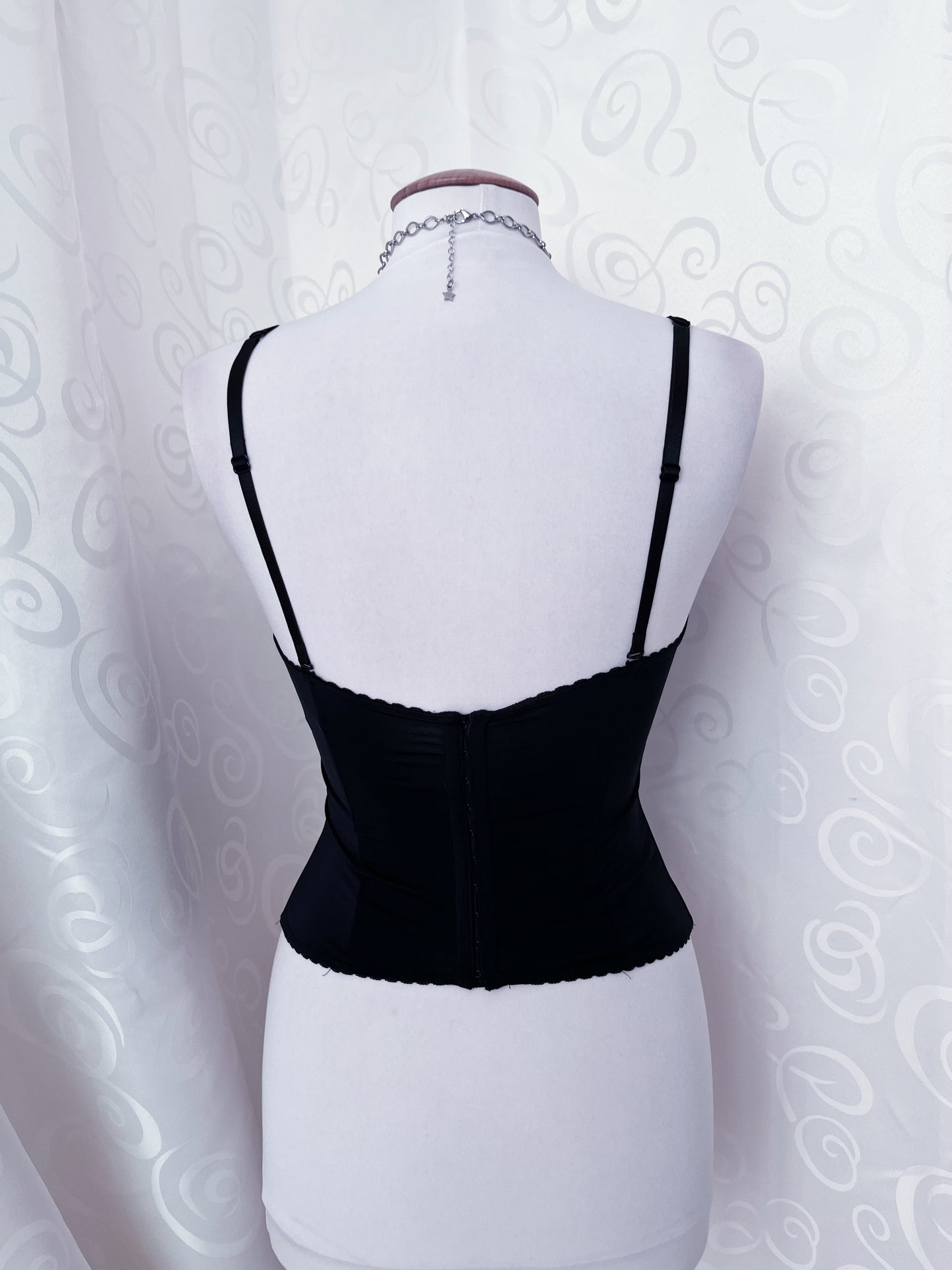 00’s dark coquette grey corset with bow print & embroidery details 🎀