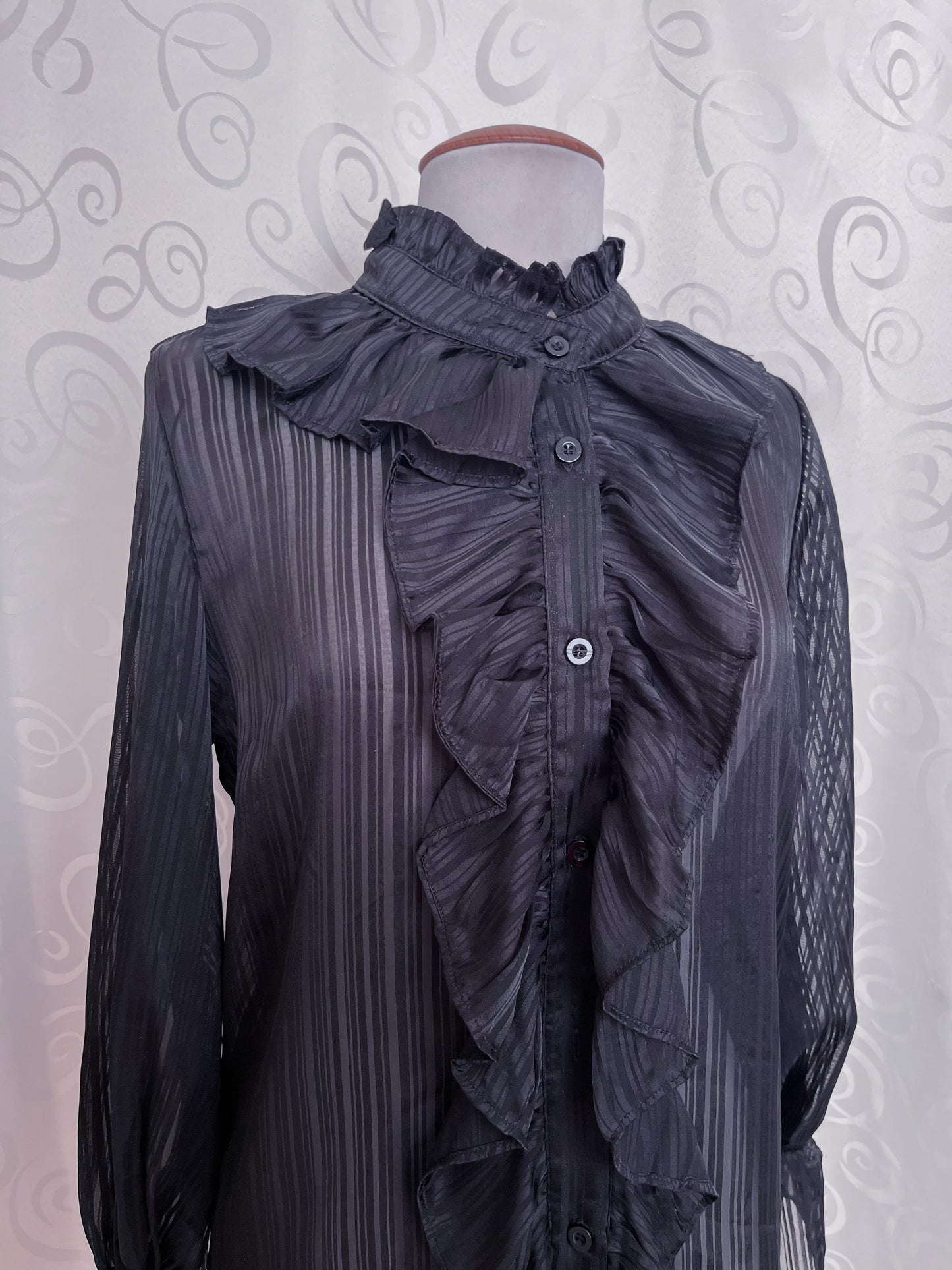 Gothic striped mesh ruffle shirt 🦇
