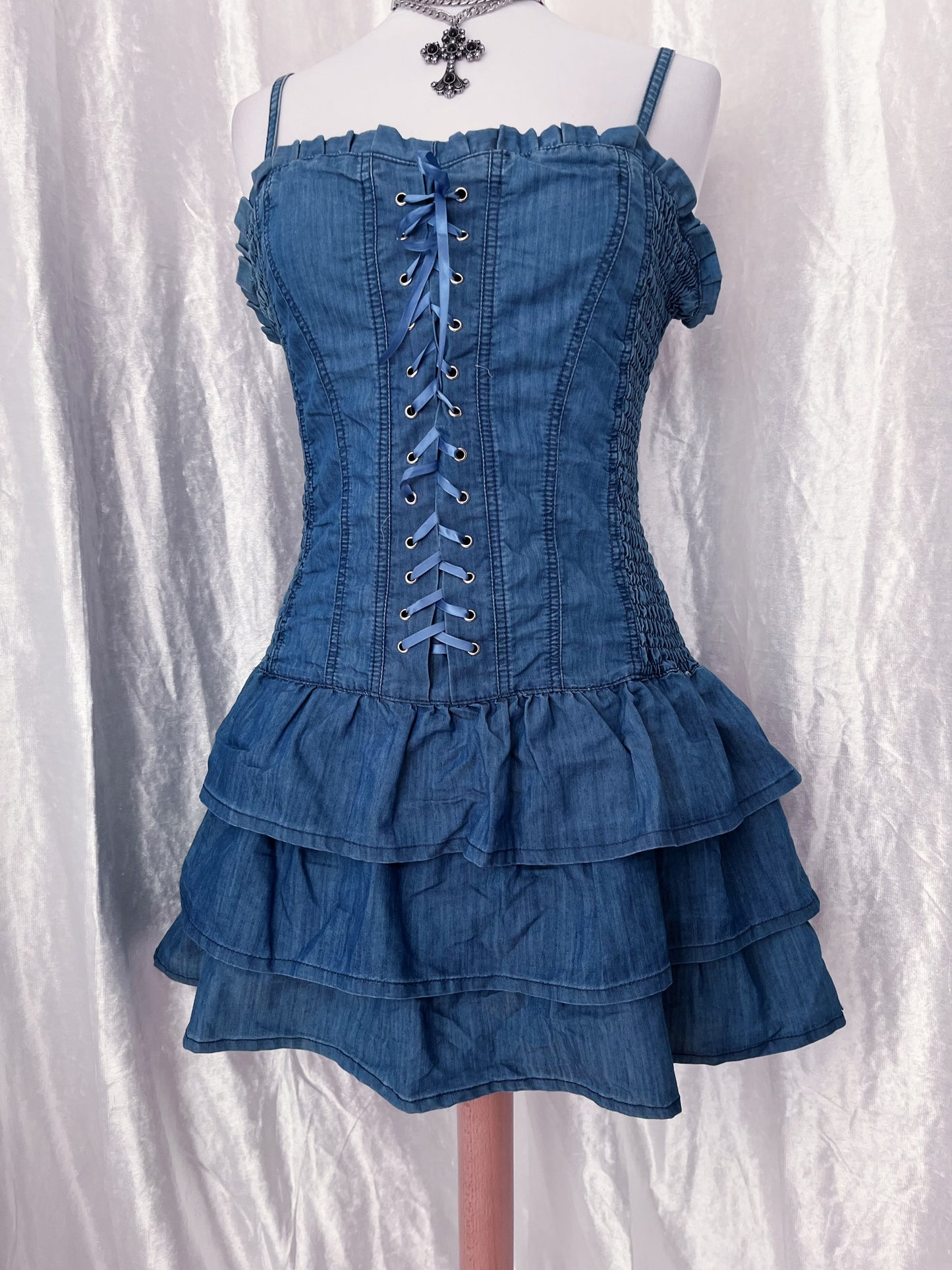00’s denim lace-up dress 💜✨
