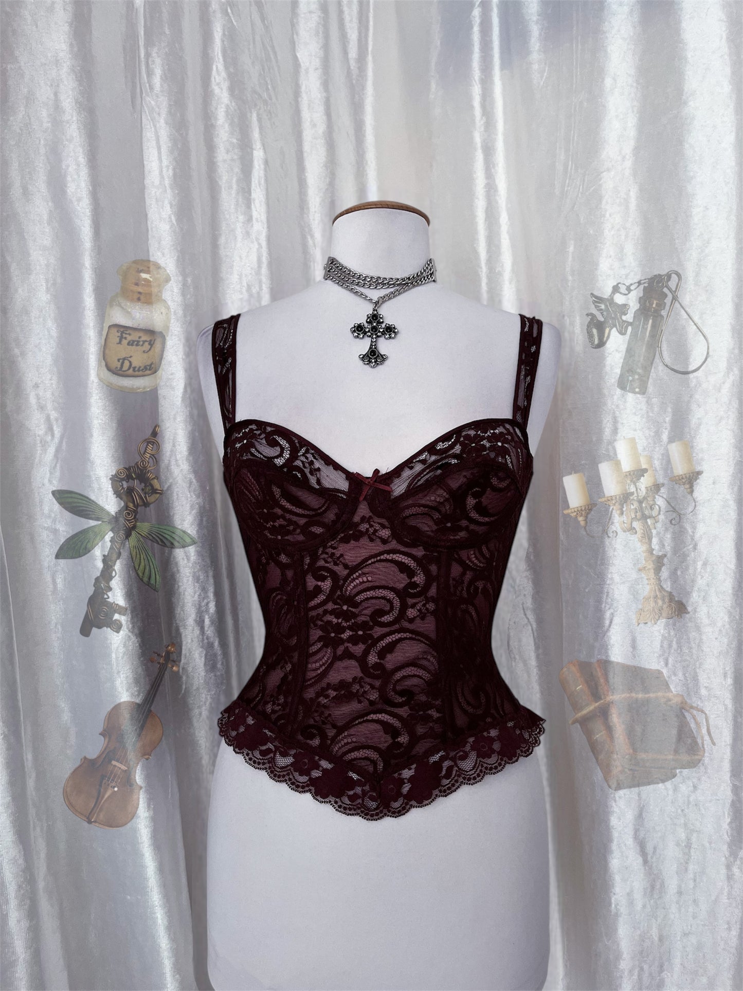 Vintage whimsy lace brown corset top 🧁🧚🏾