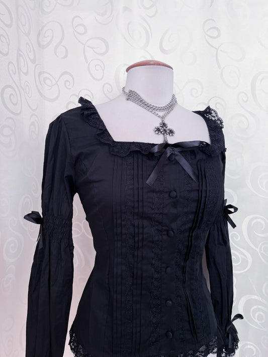 Dracula / Horror Protagonist cotton black romantic blouse π€π¦