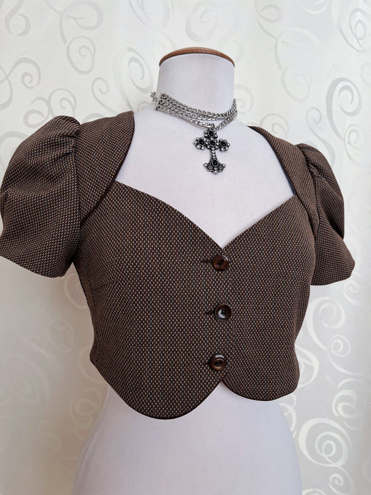 Miss Selfridge dark academia coquette vest top with puffy sleeves ππ