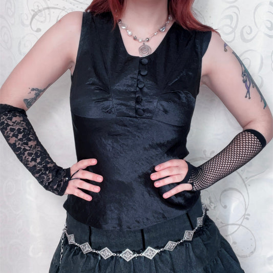 00βs Horror Protagonist / Dark coquette satin black top ποΈποΈ