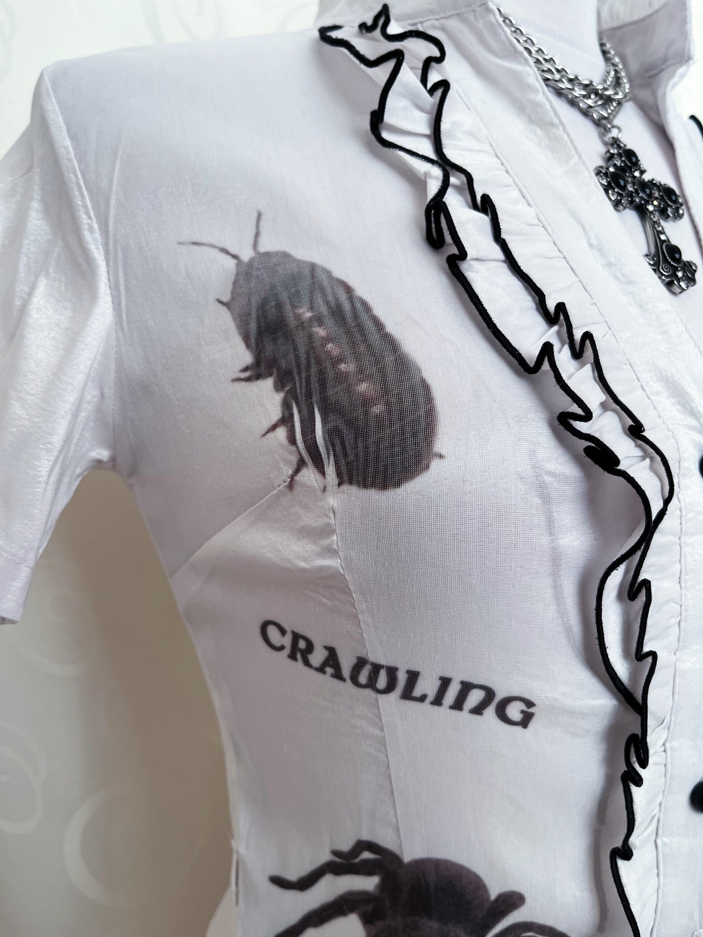 Crawling Under Your Skin Reworked 00's victorian style ruffle shirt 🕷🪳🪲