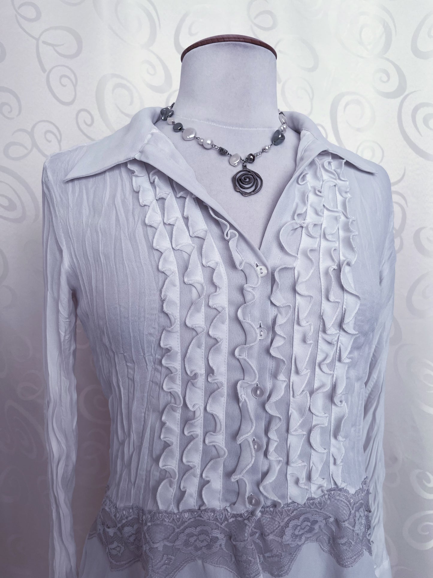 Angelic coquette ruffle mesh shirt with lace details 🪽