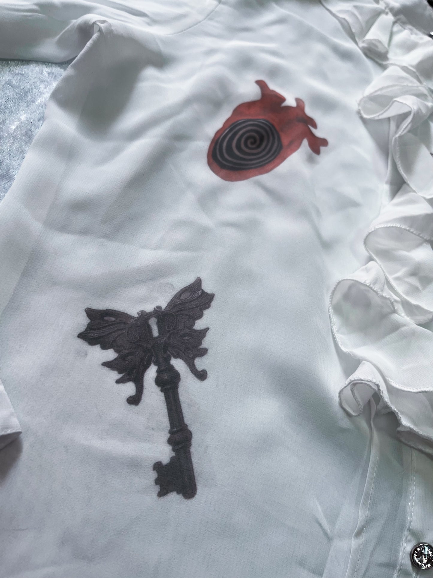 The Way To Your Heart Reworked 00's deadstock see-through ruffle shirt🫀🗝