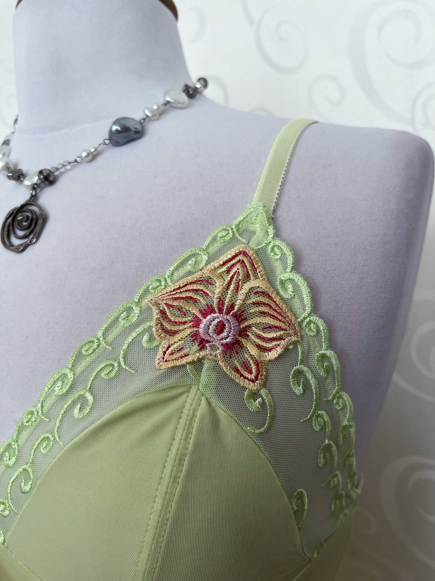 em deeF Tamagotchi Reworked lime cami top with embroidered details 🌸🪷