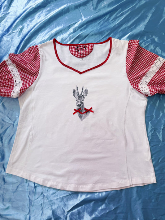 00βs cottagecore plaid top with deer print π¦π
