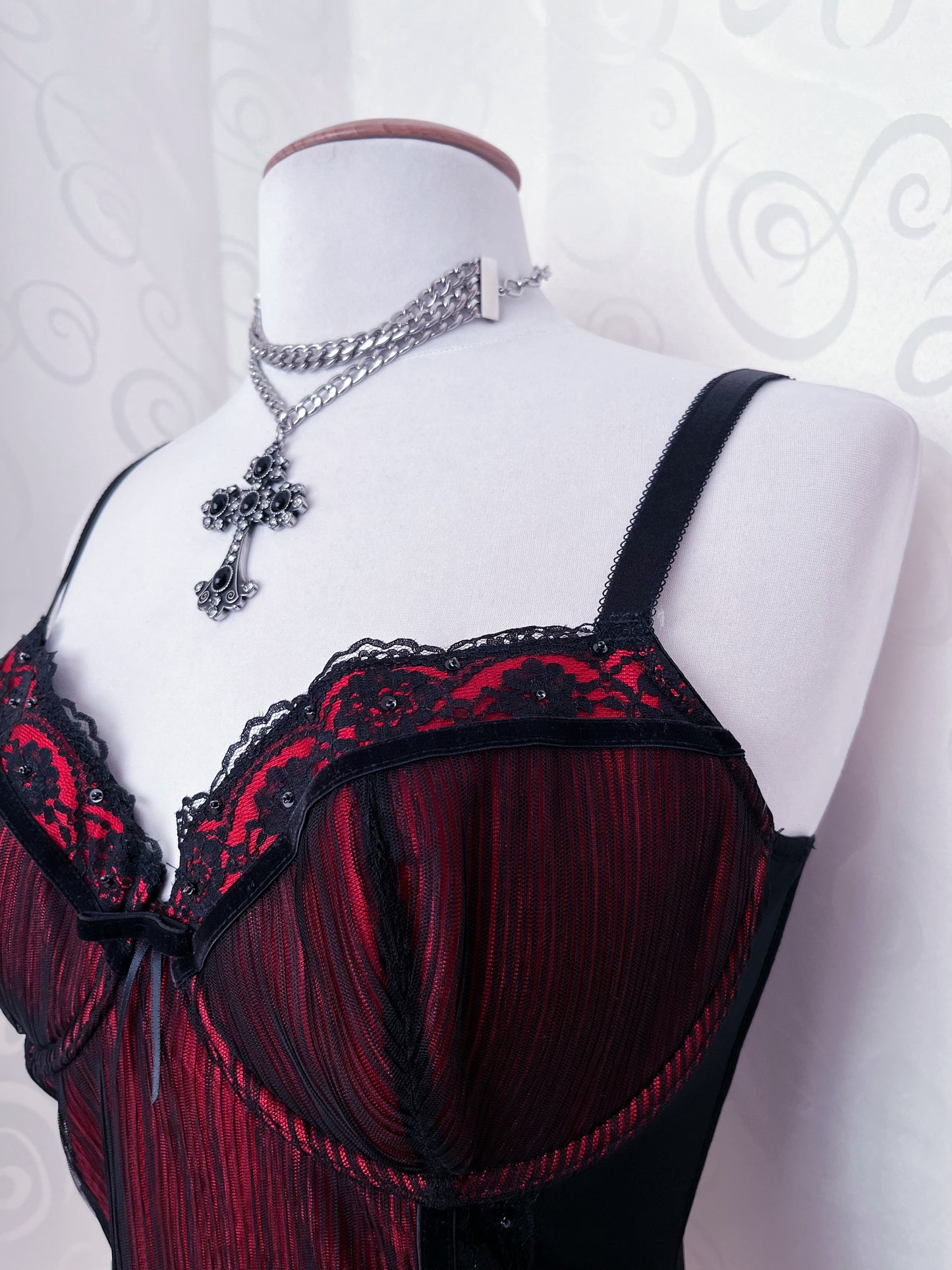 Vampire gothic red mesh corset top with velvet details 🦇🩸