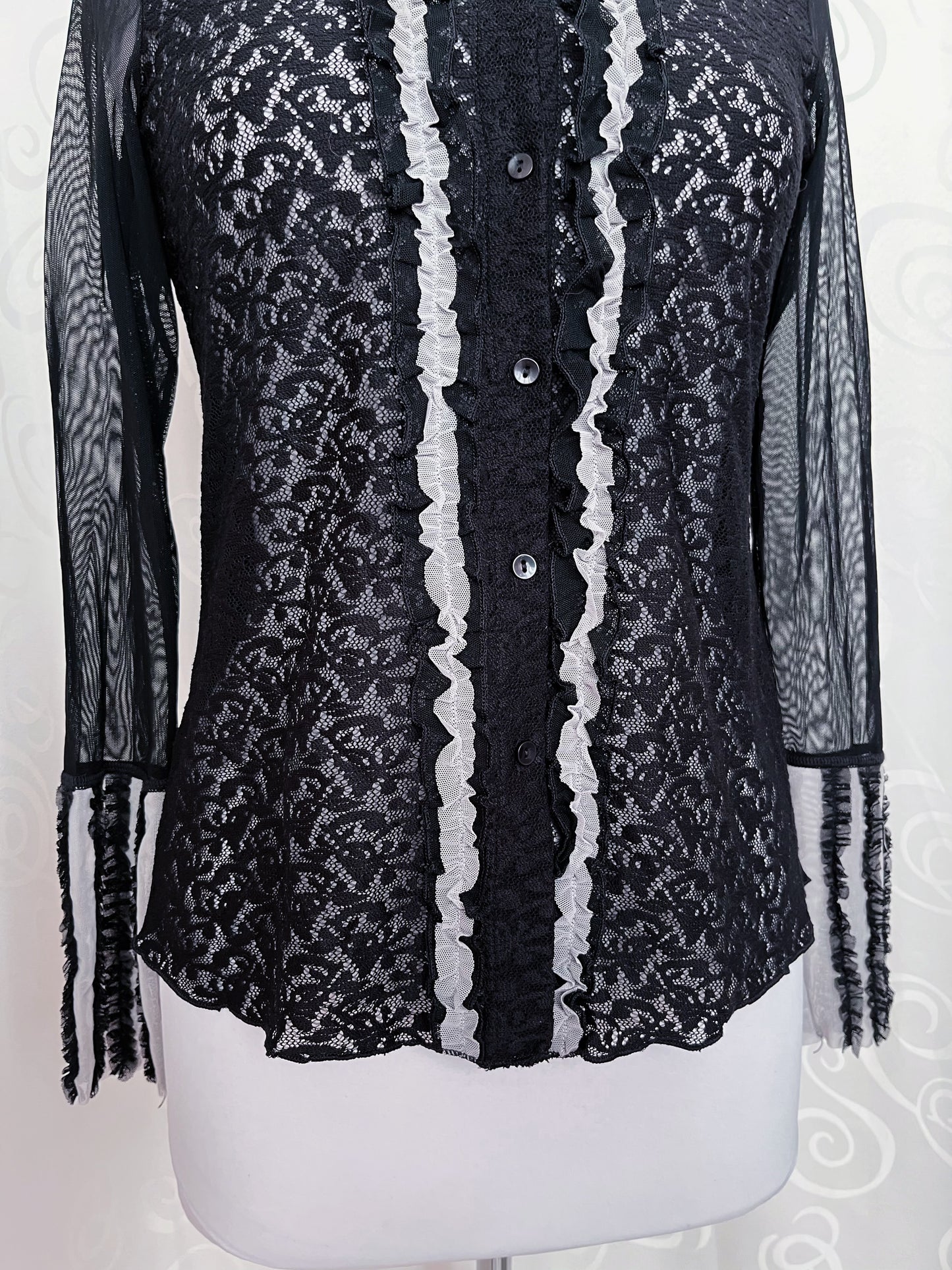 Gothic/Jirai Kei ruffle lacey & mesh Marc Aurel shirt 🌀🦇
