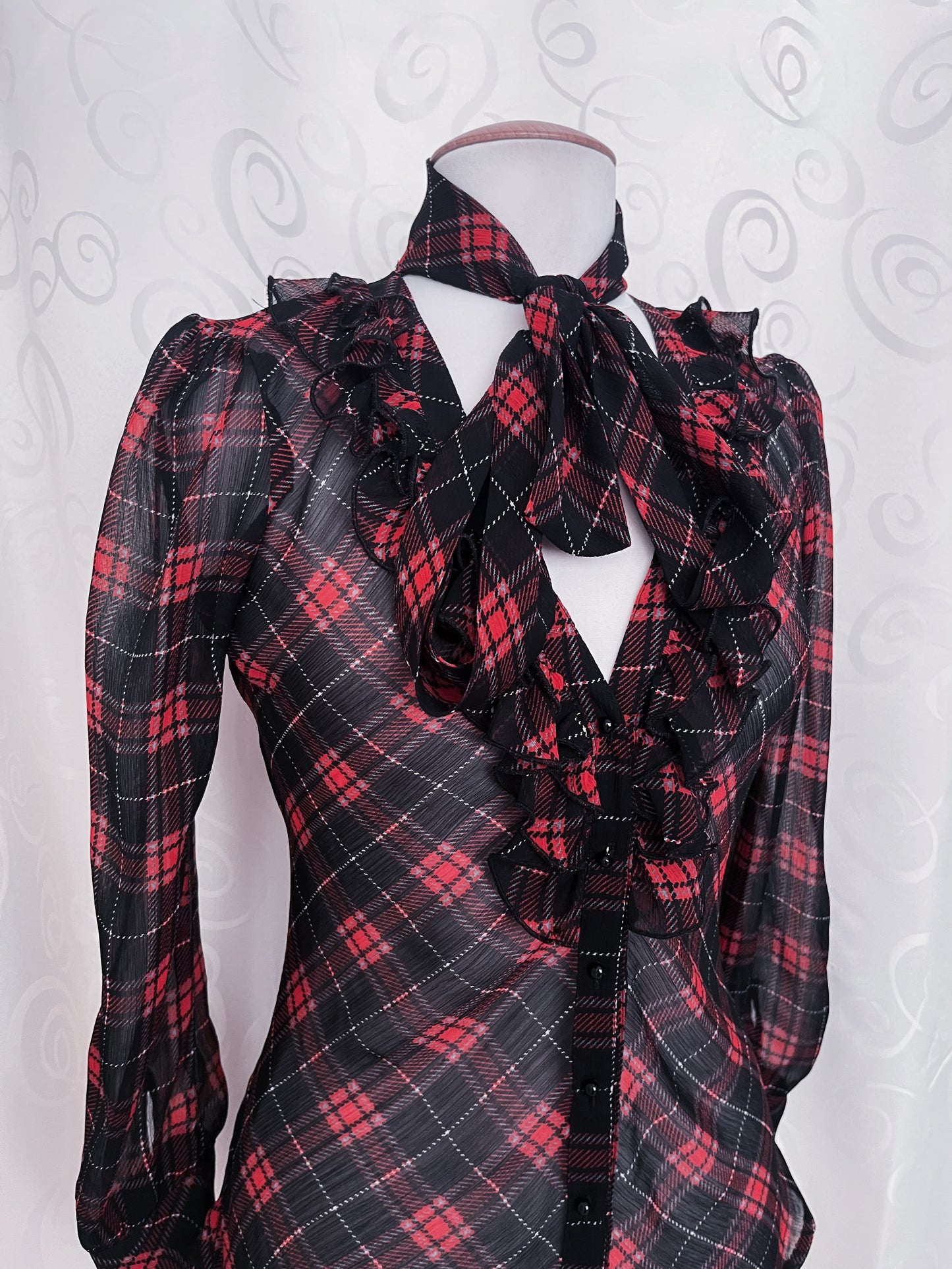 Gothic / Jirai Kei mesh plaid shirt with ruffle detail 🫀
