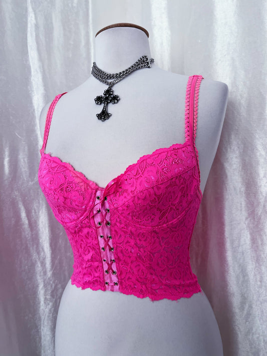Pretty pink lace crop corset π