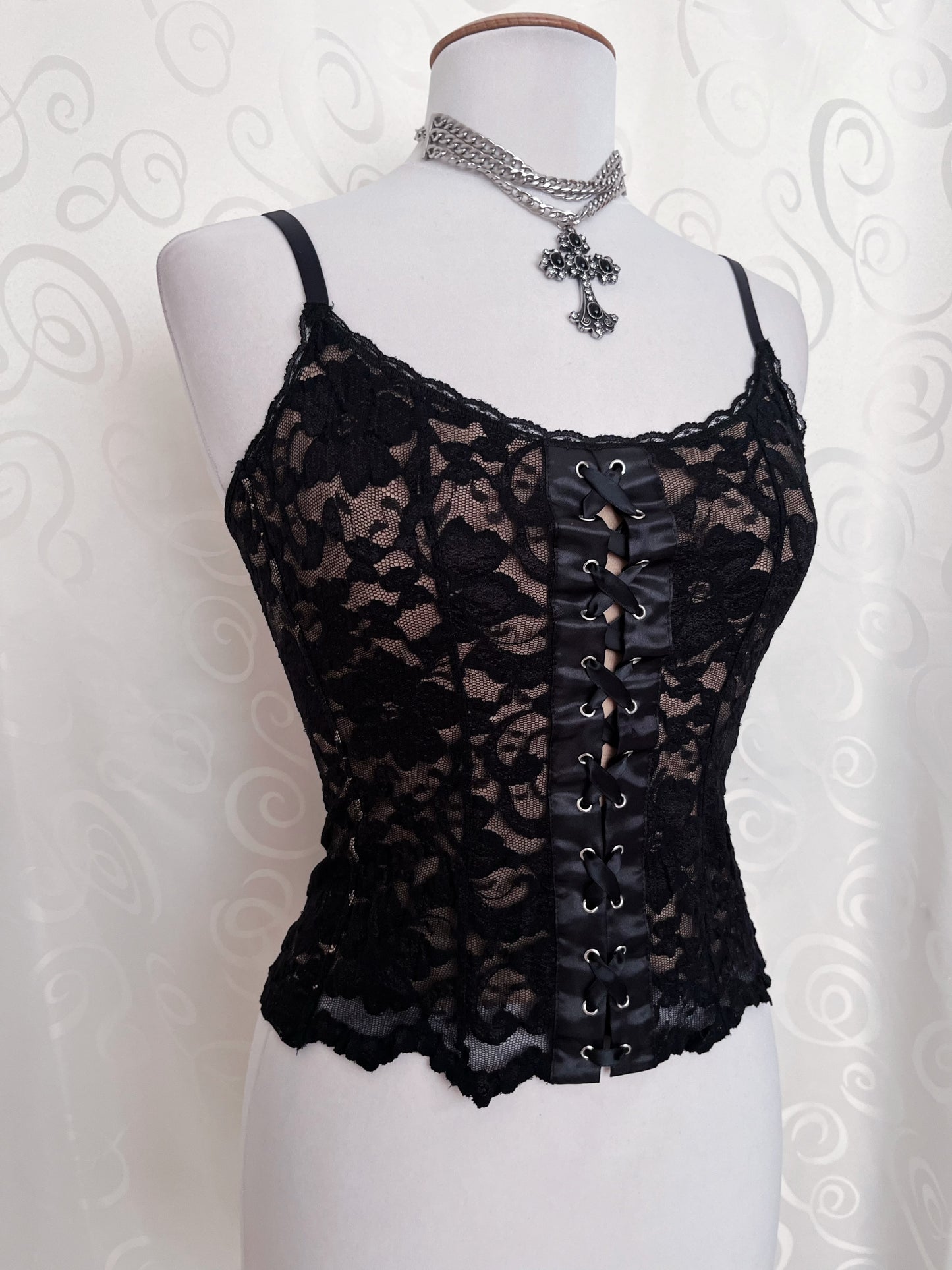 Gothic fairy beige lace corset top 🦇🪽