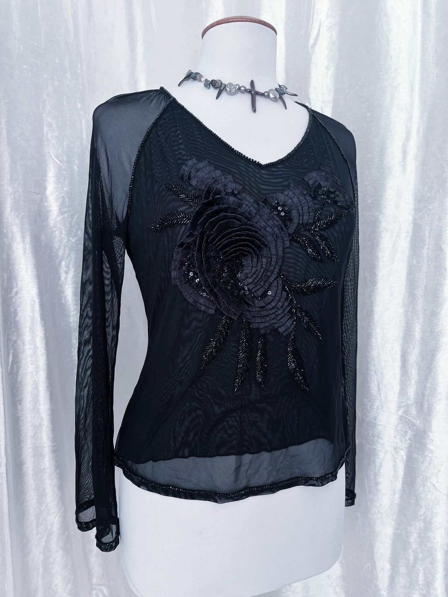 Nicowa whimsy fairy mesh top with beaded & flower details 🌹
