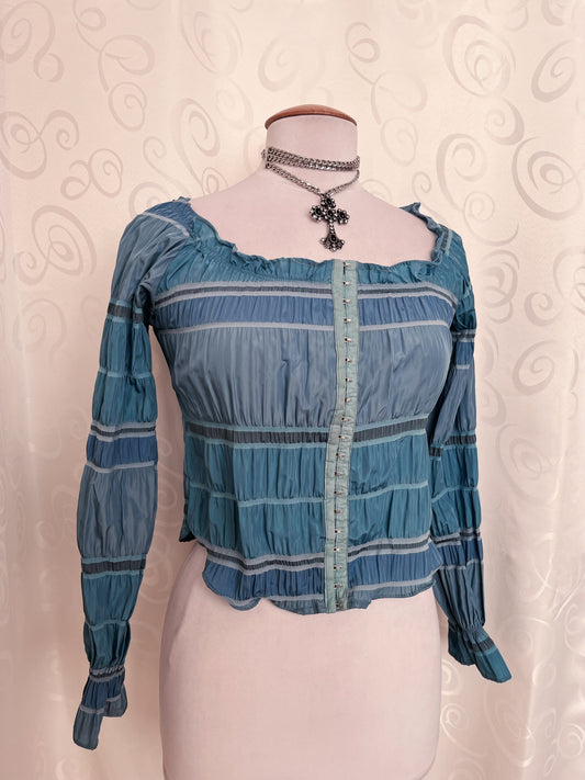 00βs deadstock blue mermaid coquette shirt that closes with metal hooks ππ