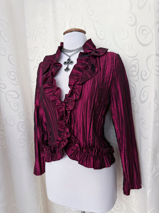 00’s Whimsygoth vampire burgundy ruffle shirt 🫀