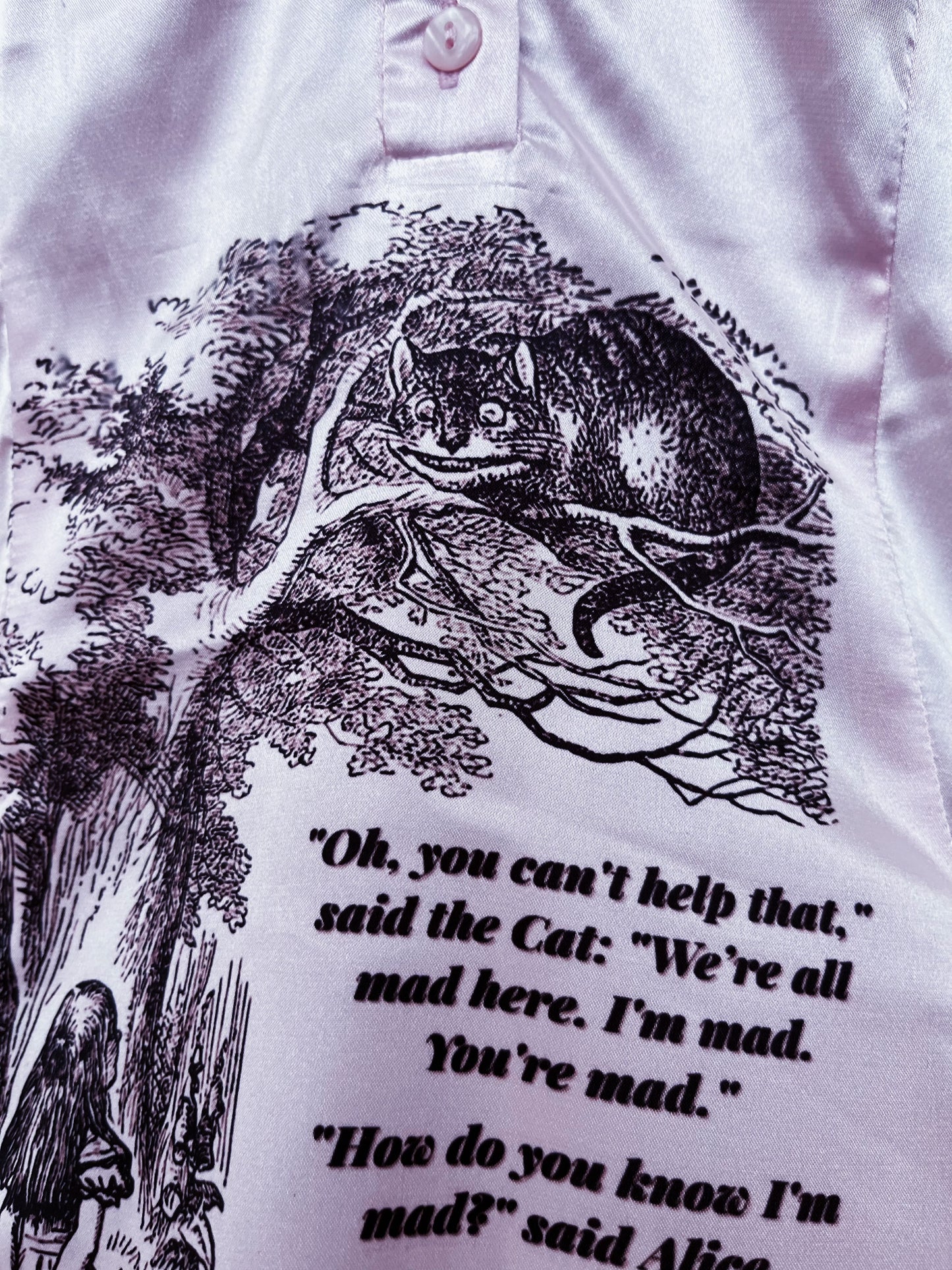 We’re All Mad Here Reworked Fishbone pink saten shirt ⏱️🐇