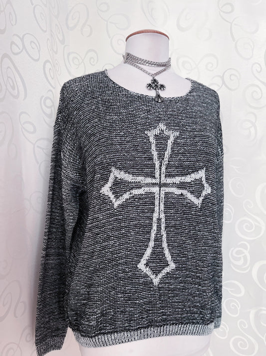 Gothic grey knit sweater with cross detail βοΈπ¦
