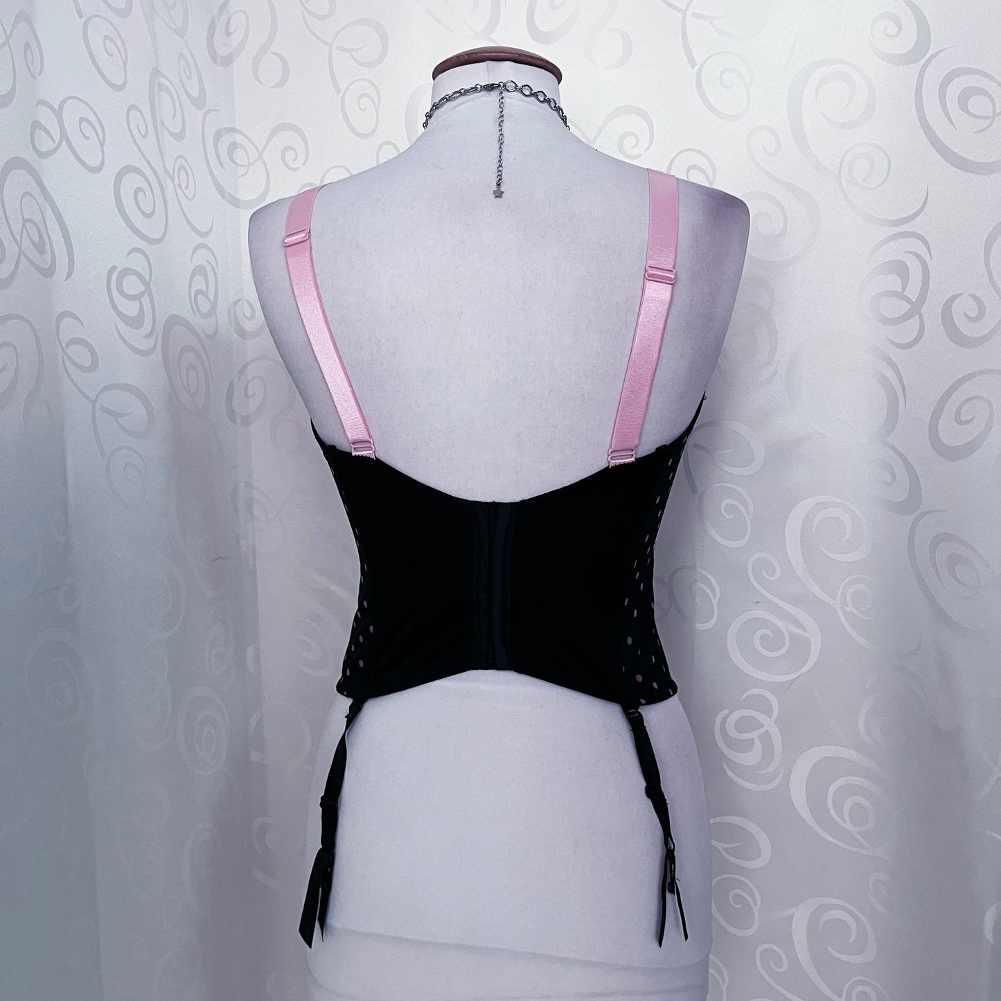 00's dark coquette polka dot lace-up corset ππ