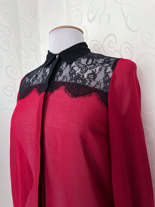Gothic vampire red mesh shirt with lace detail🩸