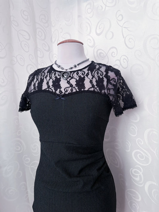 VIVE MARIA Gothic coquette black striped dress with lace detail π·οΈβ€οΈ
