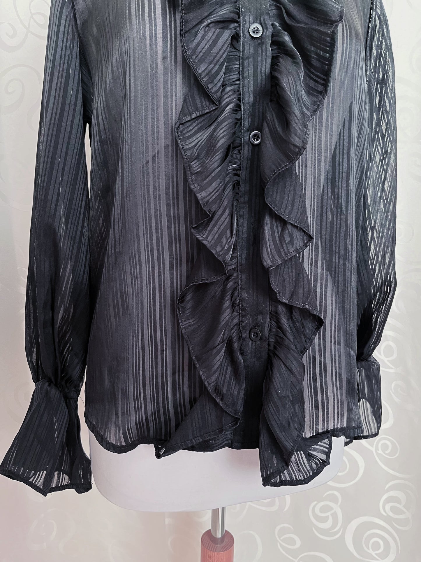 Gothic striped mesh ruffle shirt 🦇