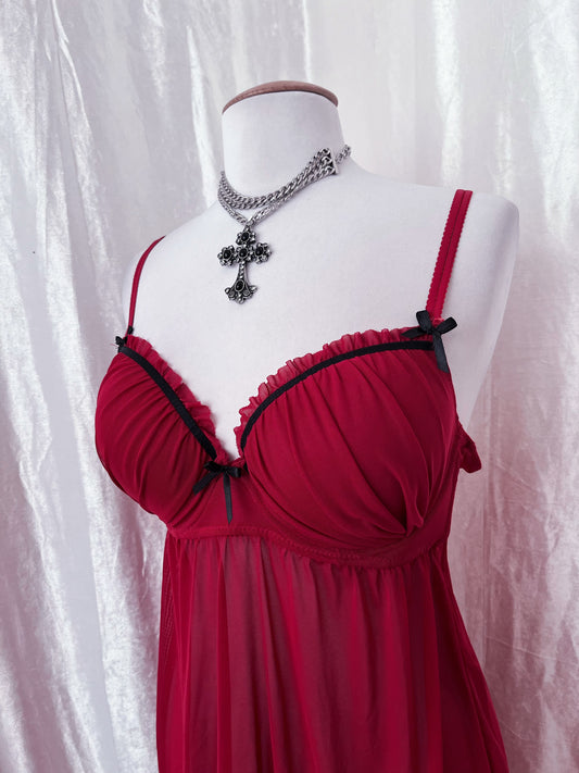 Burgundy mesh babydoll π©Έπ
