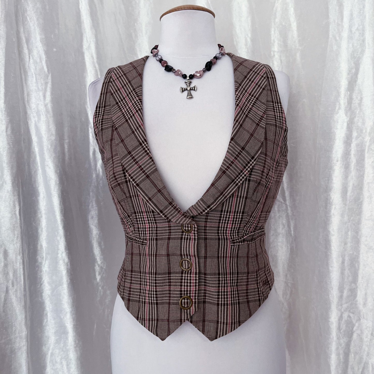 00βs brown plaid vest ππ