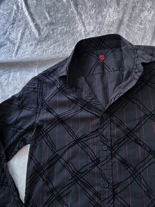 Gothic black shirt with red stripes & black embossed velvet details 🦇🩸